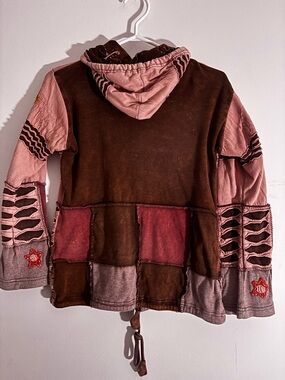 Patchwork Boho Hoodie in Brown and Mauve